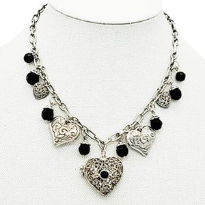 NWOT Silvertone Heart Charms Locket Bead necklace